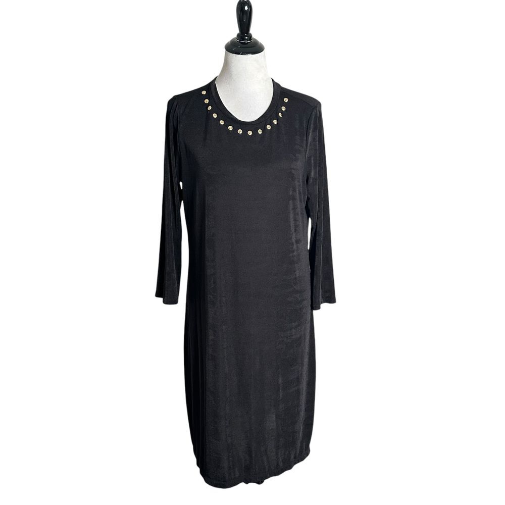 Michael Kors Gold‎ Studded Dress Size L Black Slinky Stretch Knee Length